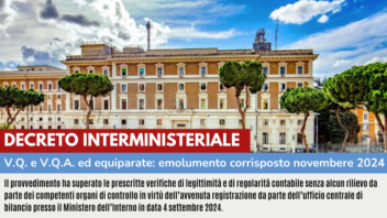 DECRETO INTERMINISTERIALE V.Q., V.Q.A. ED EQUIPARATE: EMOLUMENTO SARA’ CORRISPOSTO NOVEMBRE 2024