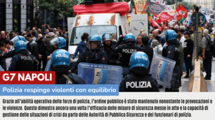 G7 NAPOLI: POLIZIA RESPINGE VIOLENTI CON EQUILIBRIO