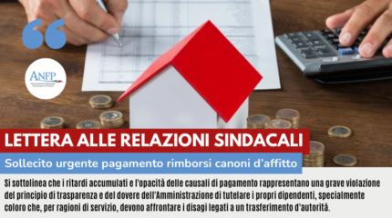 LETTERA ALLE RELAZIONI SINDACALI: SOLLECITO URGENTE PAGAMENTO RIMBORSI CANONI DI AFFITTO